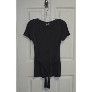 H by Bordeaux Tie Front Ribbed Knit T-Shirt in Licorice Small MSRP $58